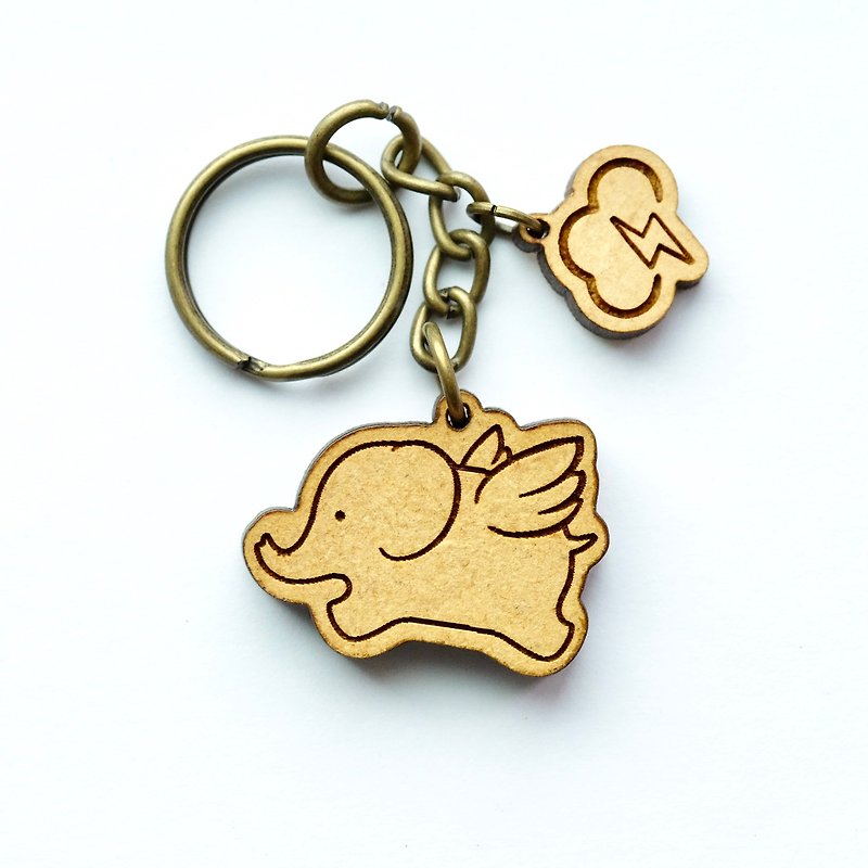 Wooden key ring - Flying Elephant - Keychains - Wood Brown