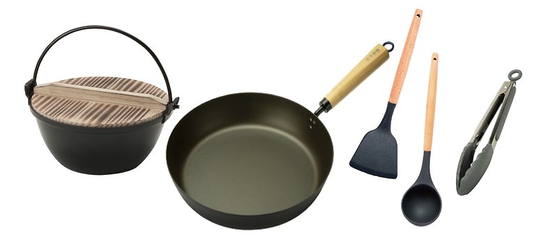 [Kuroyanagi Tetsu Limited Edition] 20CM soup pot Kano hot pot + 26CM five-layer ceramic pan + spatula/spoon/clip combination - Cookware - Other Metals Transparent