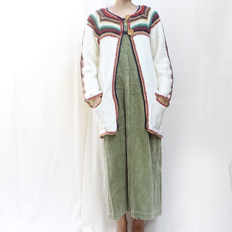 BajuTua / vintage / 70's hippie gradient striped knit jacket (American brand made in Taiwan) - สเวตเตอร์ผู้หญิง - อะคริลิค ขาว