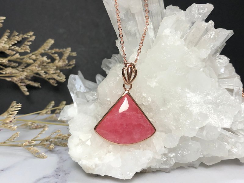 Fast shipping natural Stone pattern of red rose pendant rhodochrosite Inca sector Rose Gold alloy plating necklace - Necklaces - Semi-Precious Stones Pink