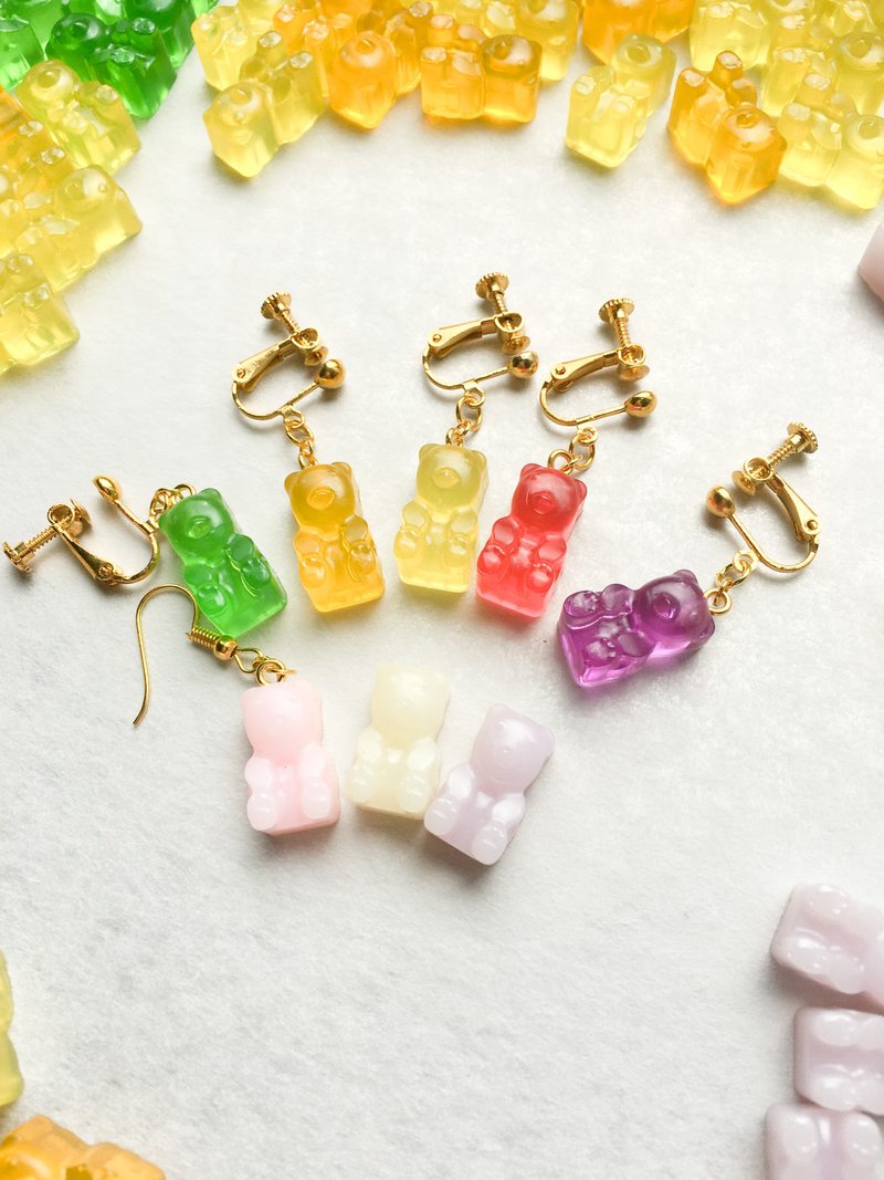 小熊軟糖耳環グミベア gummy bears 甜點飾品 單支 - 耳環/耳夾/耳骨夾 - 樹脂 多色