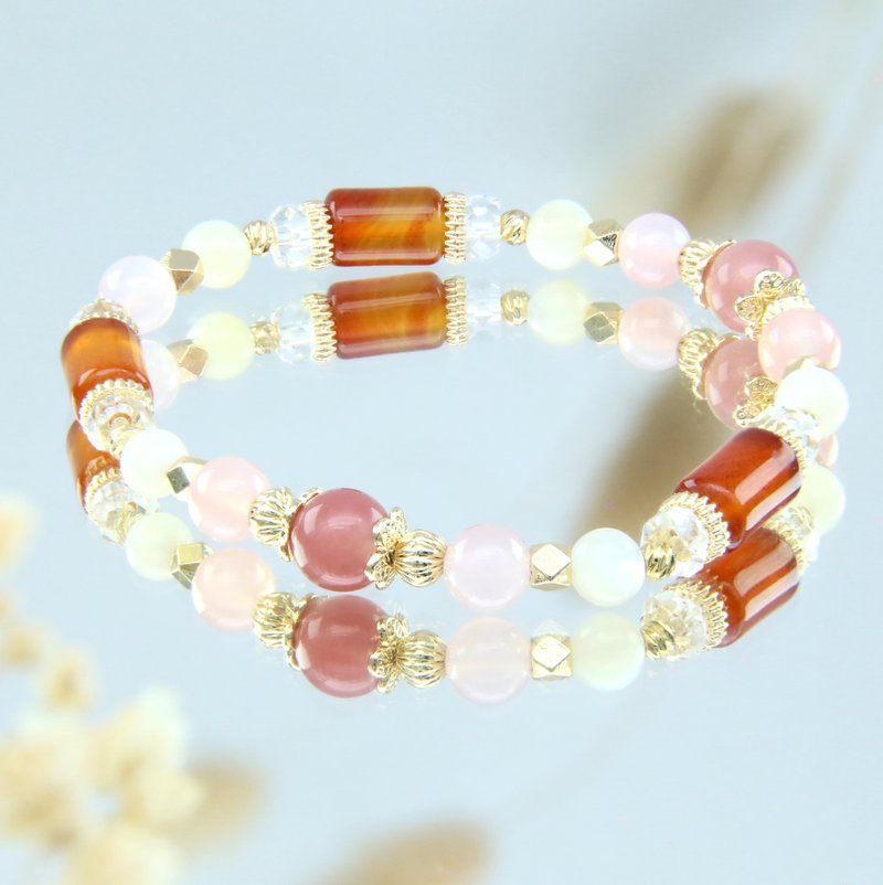 Blossoms | Frostfall | Red Agate Peach Salt Source Agate Valentine's Day Gift Girls Gift - Bracelets - Crystal Multicolor