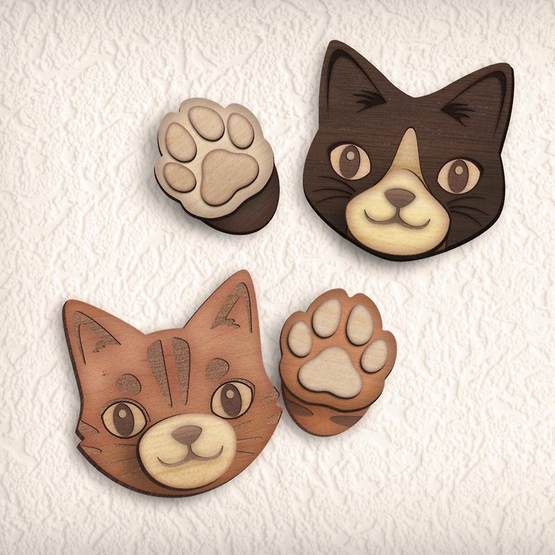 Borrow a log self-adhesive hook series from cats (Tuxedo cat and orange cat) - Storage - Wood Khaki