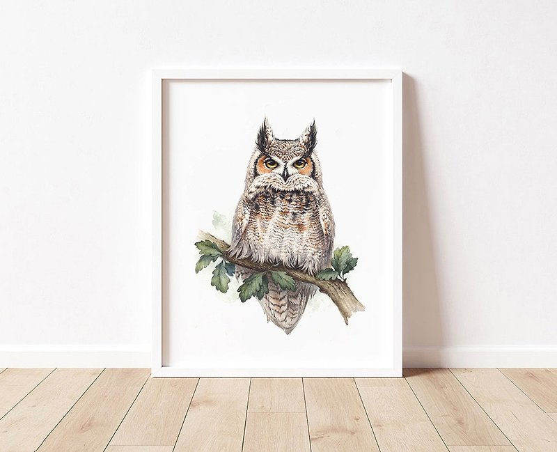 Owl watercolor print - 海報/掛畫/掛布 - 紙 咖啡色