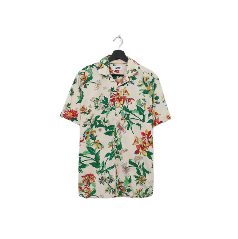 Back to Green-短袖花襯衫 tommy彩色花草  ss-51//vintage shirt - 男襯衫/休閒襯衫 - 棉．麻 