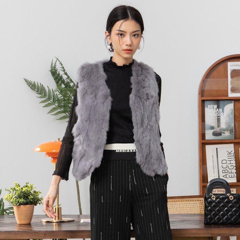 【MEDUSA】High End Soft Rabbit Fur Vest - Pink / Purple - Women's Vests - Genuine Leather Gray