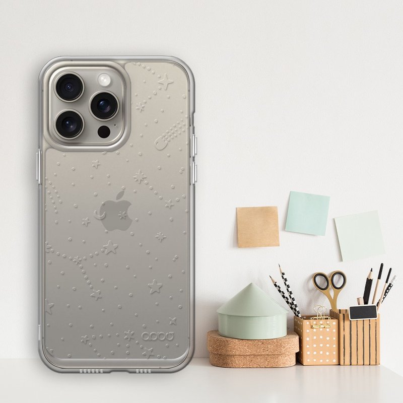 apbs iPhone16/15/14/13/12 series embossed shock-proof dual-material mobile phone case-Transparent Starry Sky - เคส/ซองมือถือ - วัสดุอื่นๆ หลากหลายสี