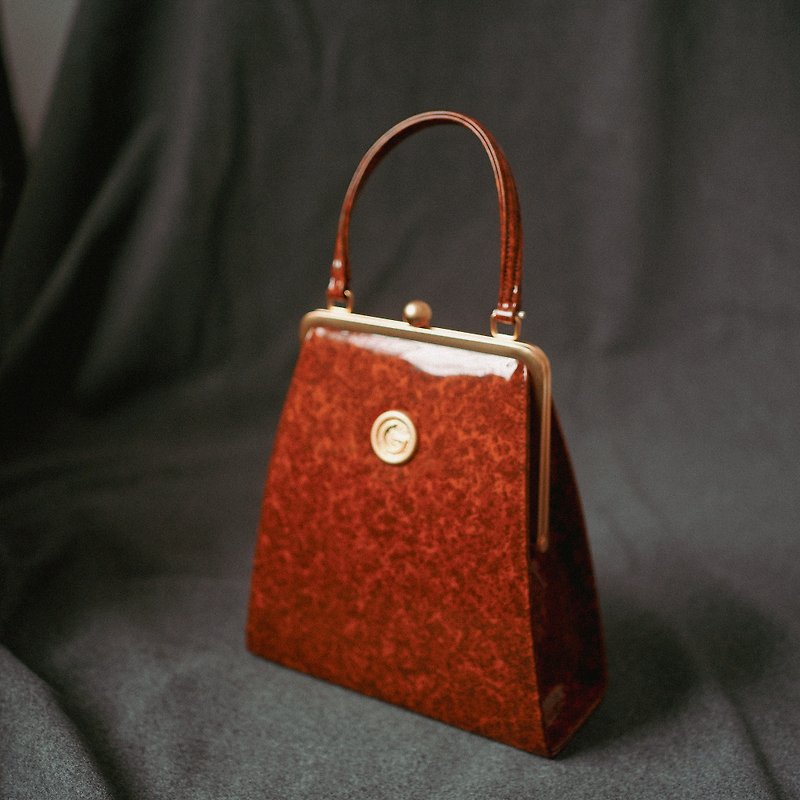 GRES PARIS tortoiseshell color three-dimensional handbag kiss lock bag medium-sized vintage bag vintage antique bag - กระเป๋าถือ - วัสดุอื่นๆ สีนำ้ตาล