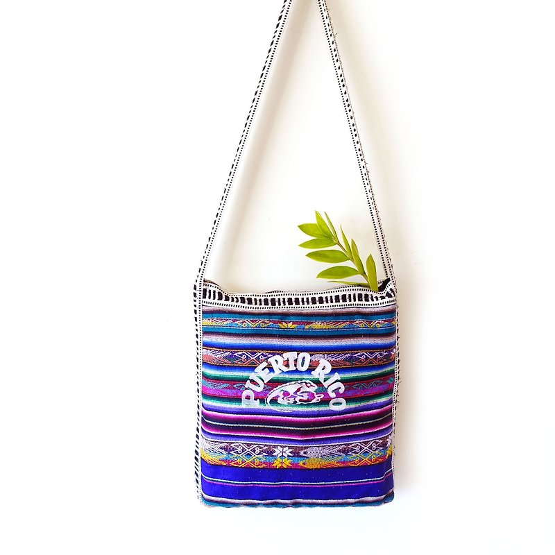 BajuTua / vintage / South American style Puerto Rico hand-woven purple color shoulder bag / cross-body bag - กระเป๋าแมสเซนเจอร์ - วัสดุอื่นๆ สีม่วง