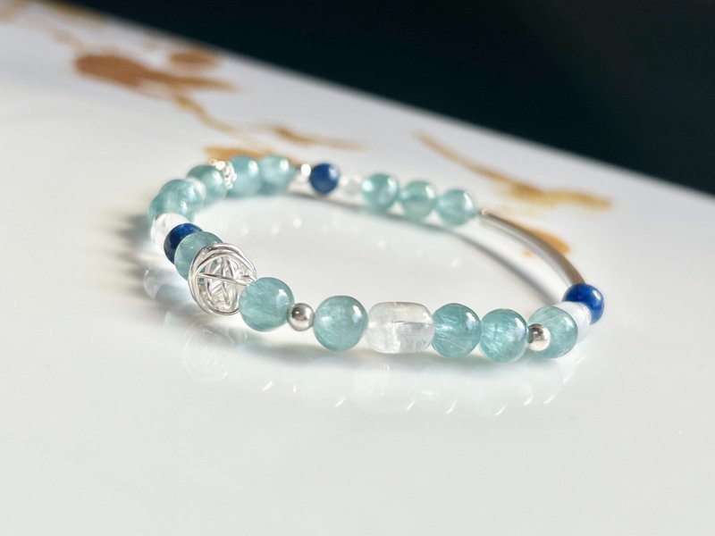 Teal green Stone kyanite moonstone improves insight and intuition, aids sleep, loses weight and releases negative energy - สร้อยข้อมือ - คริสตัล หลากหลายสี