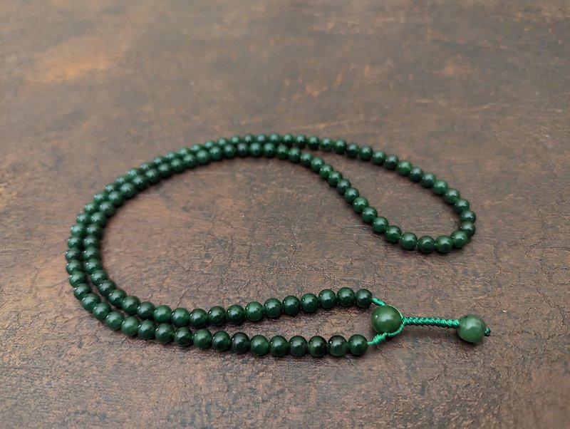Green Genuine Natural Russian Jade Nephrite Necklace Mala Prayer 108 Beads - Necklaces - Crystal Green