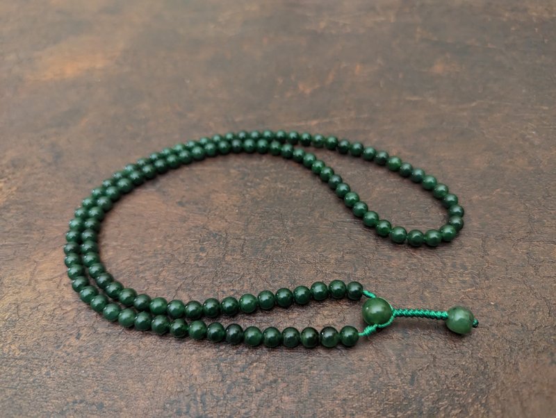 Green Genuine Natural Russian Jade Nephrite Necklace Mala Prayer 108 Beads - สร้อยคอ - คริสตัล สีเขียว