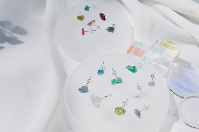 Goody Bag - Raw Crystal 925 silver earrings + Mystery gift - Earrings & Clip-ons - Gemstone Multicolor