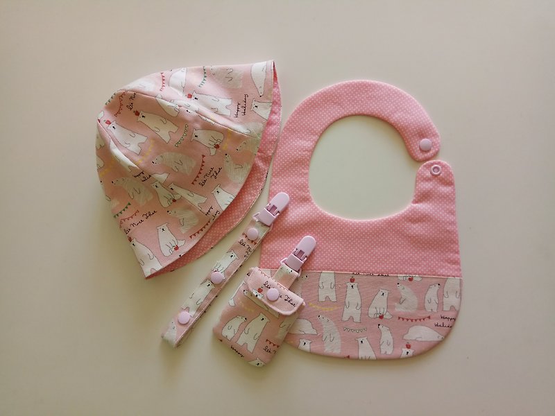 Pink polar bear moon gift baby hat + bib + peace symbol bag + universal folder - Baby Gift Sets - Cotton & Hemp Pink