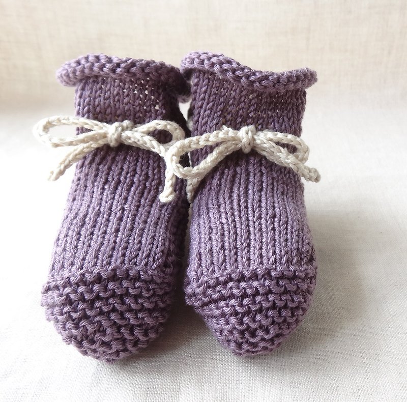 6M～ ●有機棉● 寶寶鞋 寶寶襪 棉 243 - 滿月禮物 - 棉．麻 紫色
