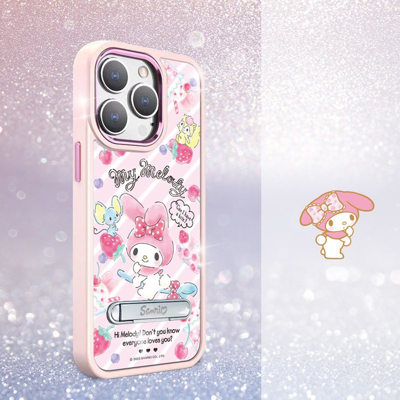 三麗鷗iPhone15 14系列軍規防摔鋁合金立架手機殼-甜點美樂蒂 - 手機殼/手機套 - 其他材質 多色