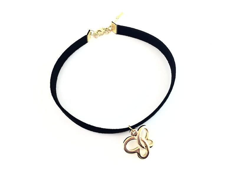 "Golden Butterfly Necklace" - Necklaces - Genuine Leather Black