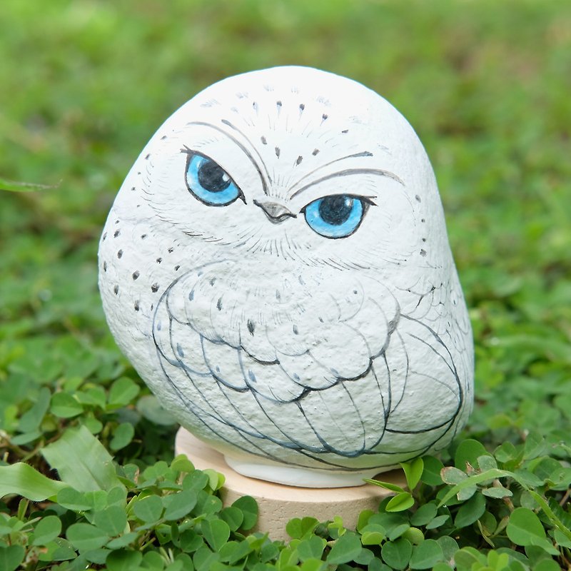 フクロウ、石の絵、手作りギフト - 人形・フィギュア - 石 ホワイト