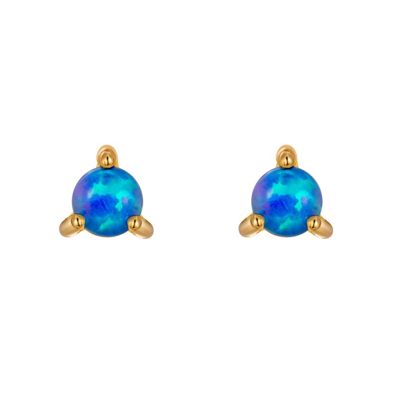 Mini 2mm dark blue opal earrings, 14k gold plated anti-allergic steel needle three-prong prong inlay earrings - ต่างหู - เครื่องประดับพลอย สีน้ำเงิน