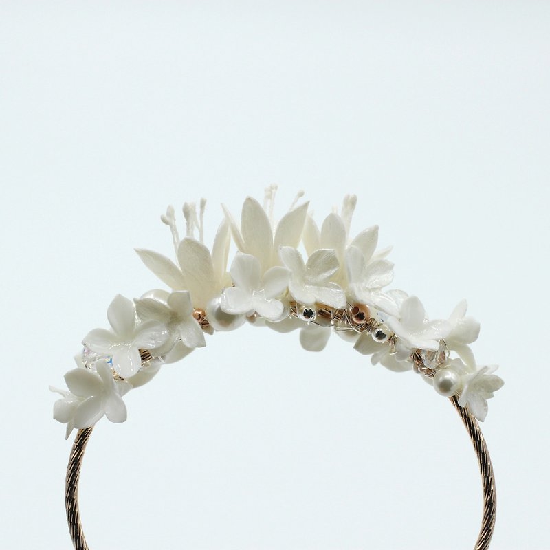 Pamycarie handmade resin clay pearl color small flower wedding bracelet - Bracelets - Clay White