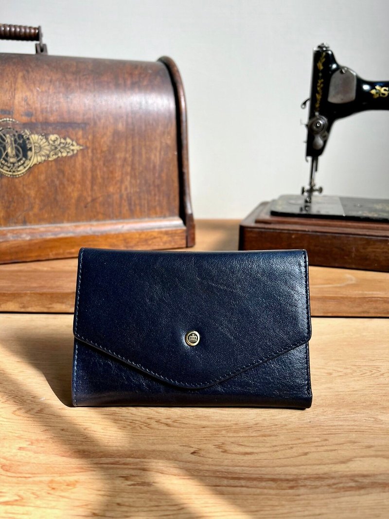 Italian Vegetable Tanned Leather Envelope Type Middle Clip-Night Blue - Wallets - Genuine Leather Multicolor