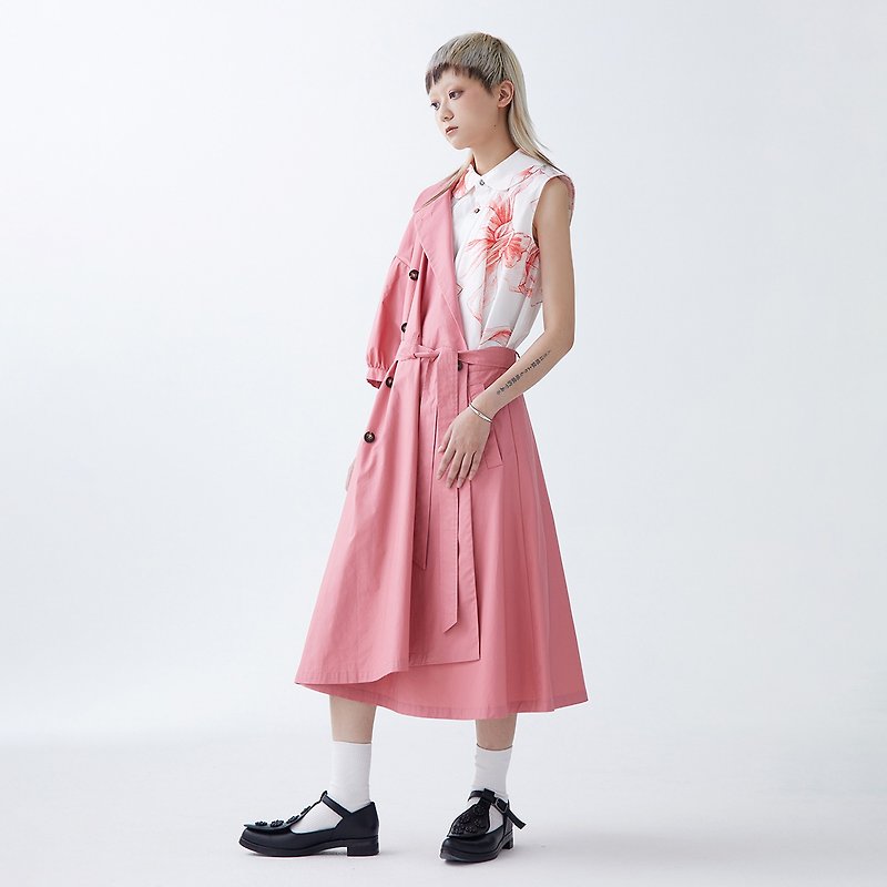 Trench coat deconstructed asymmetrical dress - One Piece Dresses - Cotton & Hemp Pink