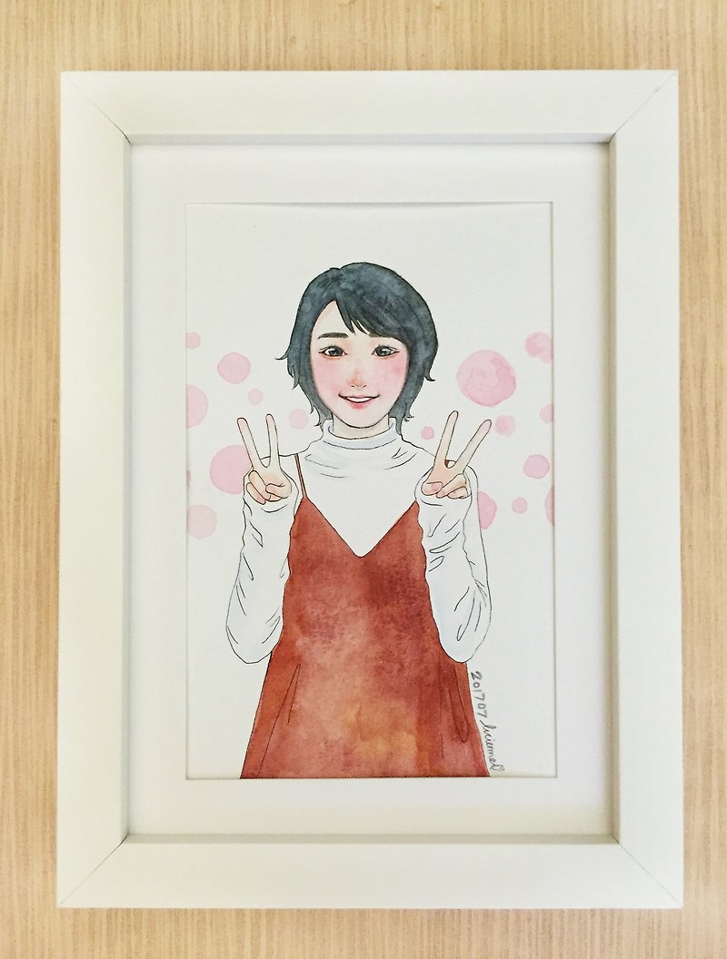 Single-person hand-painted illustration portrait-custom-commemorative-gift - การ์ด/โปสการ์ด - กระดาษ สึชมพู