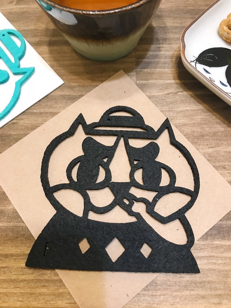 [Paper Good Wife] Booger Cat Coaster-Black/Non-woven/Absorbent Coaster - ที่รองแก้ว - วัสดุอื่นๆ 