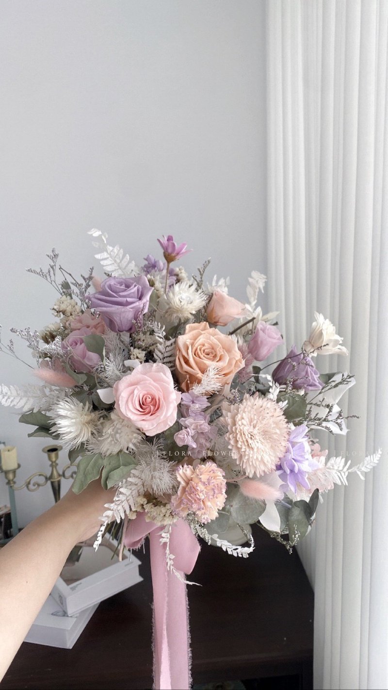 Flora Flower新娘永生花捧花-粉紅紫葳 - 乾燥花/永生花 - 植物．花 紫色