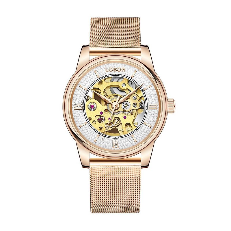 【3色可選】LOBOR Dynasty鋼帶系列 35/40mm 鏤空機械錶 - 男裝錶/中性錶 - 防水材質 金色