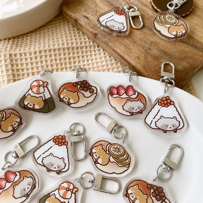 Raccoon Snack House Acrylic Key Ring Three Generations/Charm/5 Types in Total - พวงกุญแจ - อะคริลิค หลากหลายสี