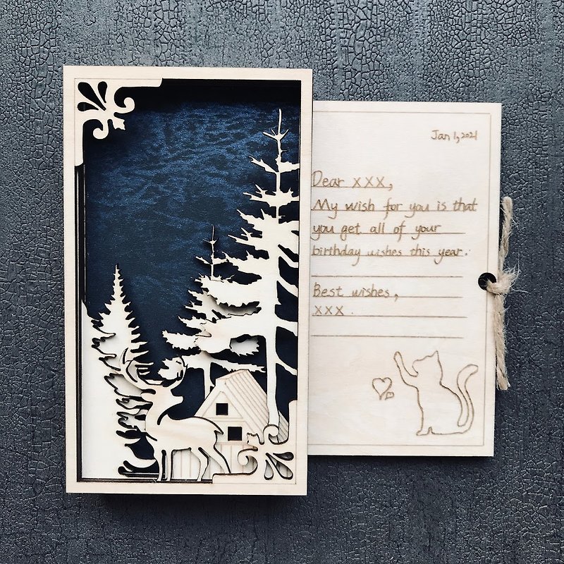 【Customized Gift】3D wooden Card/the Story In Forest/birthday card/greeting card - Cards & Postcards - Wood Khaki