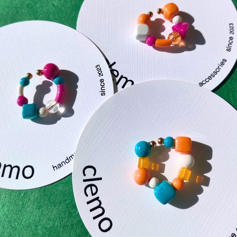 Tsubu wakka –Cobalt / Fuchsia / Orange, Ear cuff - อื่นๆ - วัสดุอื่นๆ หลากหลายสี