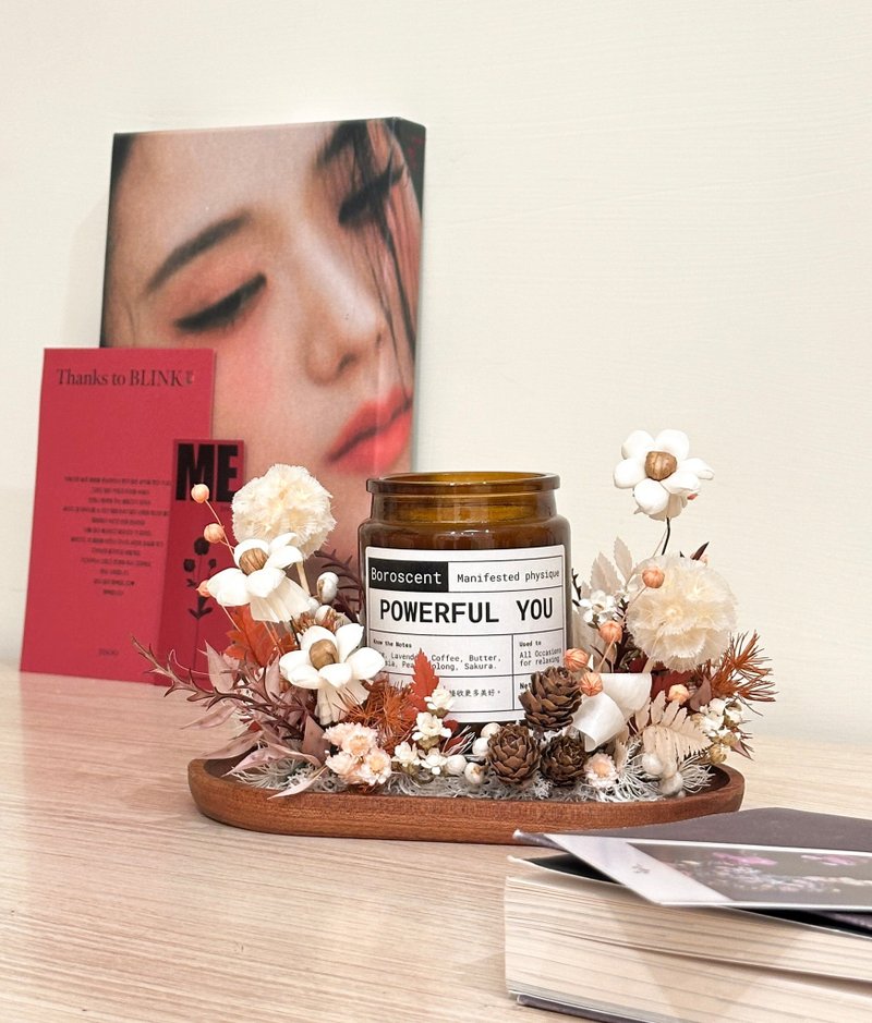Ripple x Boroscent 白桃靜室 聯名永生花香薰蠟燭燭台 - 香氛蠟燭/燭台 - 植物．花 