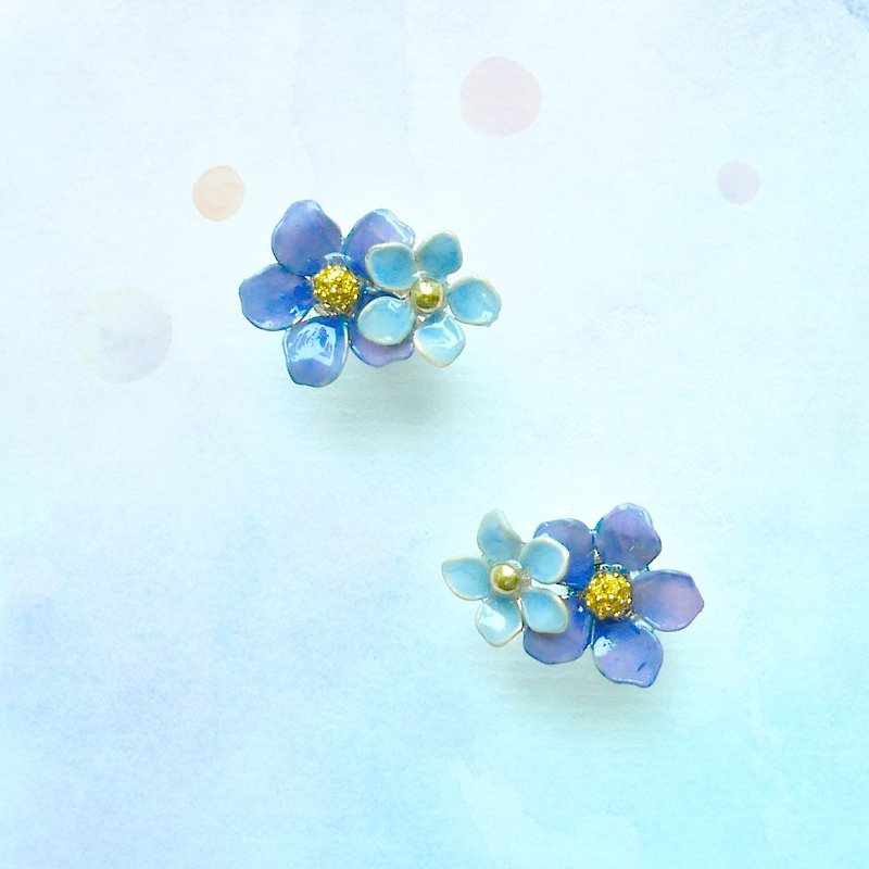 Aramore Size Blue Flower Earrings - Order Production - ต่างหู - วัสดุอื่นๆ 