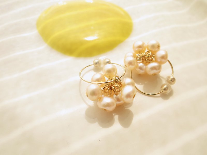 雨不落國的珍珠 - 耳環/耳夾/耳骨夾 - 珍珠 橘色
