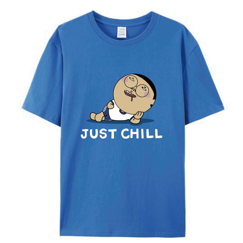 CHILL / 插畫T恤  T-SHIRT  夏季短袖 純棉 上衣 - 男 T 恤 - 棉．麻 藍色