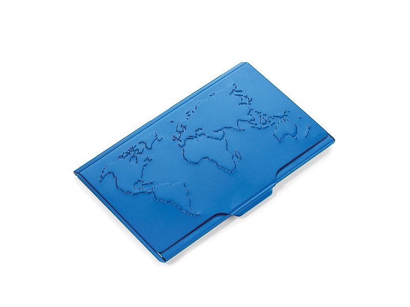 World map lightweight business card holder (blue) - แฟ้ม - โลหะ สีน้ำเงิน