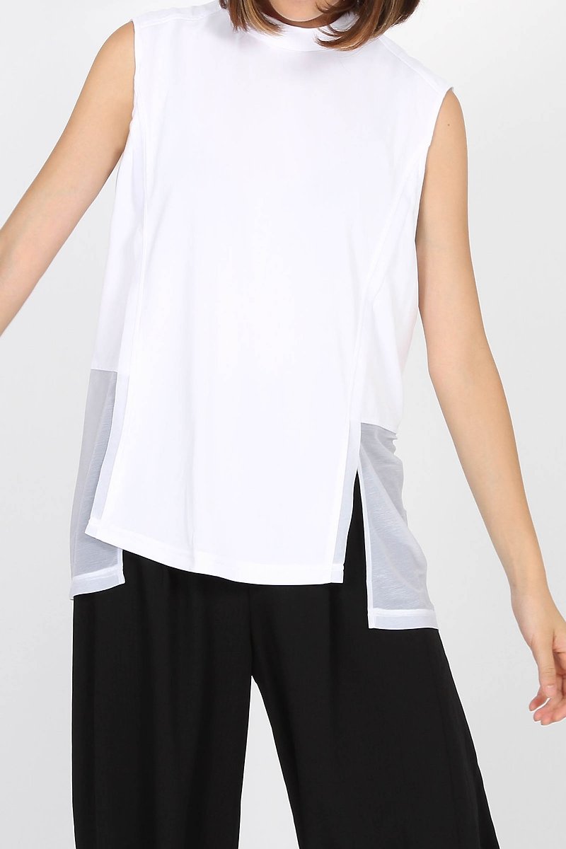 Princess line stitching small high neck suction row shirt - Women's Vests - Polyester White