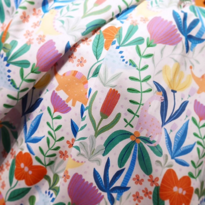 Cute Dinasors happy Skirt / made in JAPAN / USA fabric - กระโปรง - ผ้าฝ้าย/ผ้าลินิน ขาว