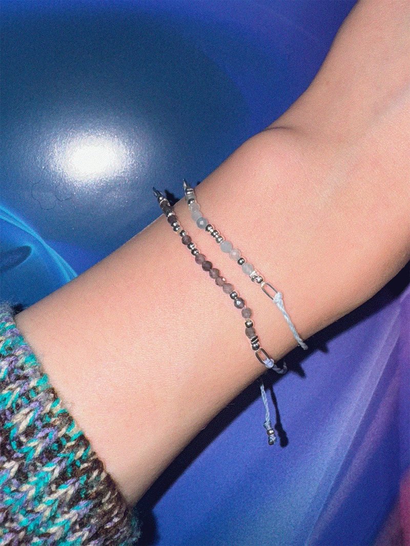 Found.Myth natural cordierite Morse code bracelet customized water-touchable sterling silver - สร้อยข้อมือ - เงินแท้ สีเงิน