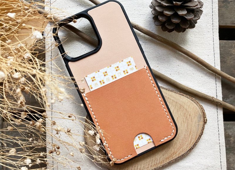 Straight card-mounted mobile phone case leather material bag iPhone16 Pro Xs XR Good sewing and name DIY - เครื่องหนัง - หนังแท้ หลากหลายสี