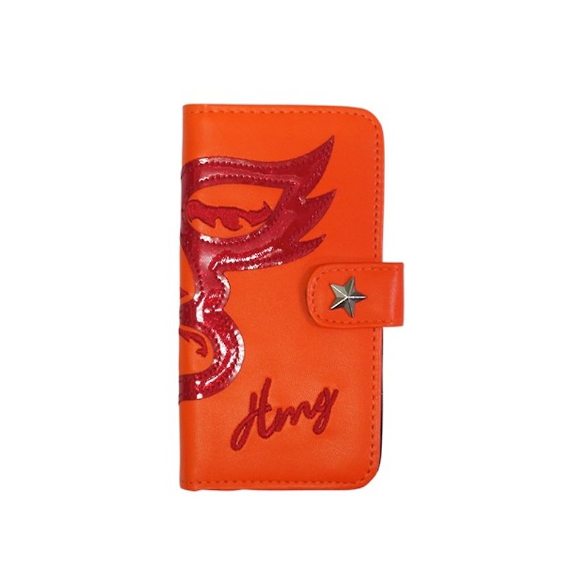 Clamshell Phone Case wrestling mask (L Size) Orange - เคส/ซองมือถือ - หนังแท้ สีแดง