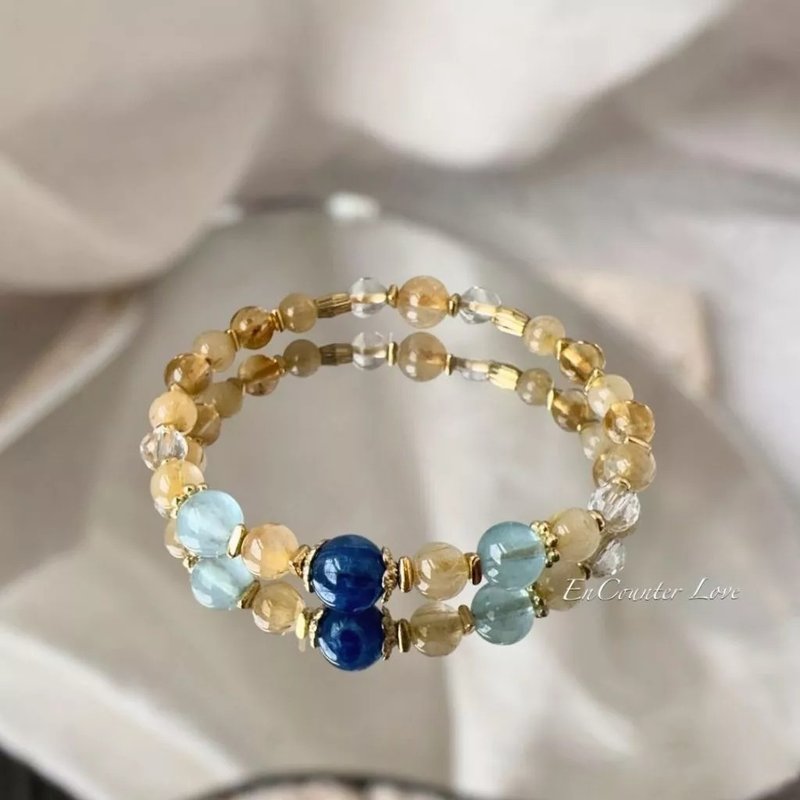 Ready stock gift box packaging [two-color magic] Stone aquamarine blonde crystal yellow pagoda crystal bracelet courage - สร้อยข้อมือ - คริสตัล สีเหลือง