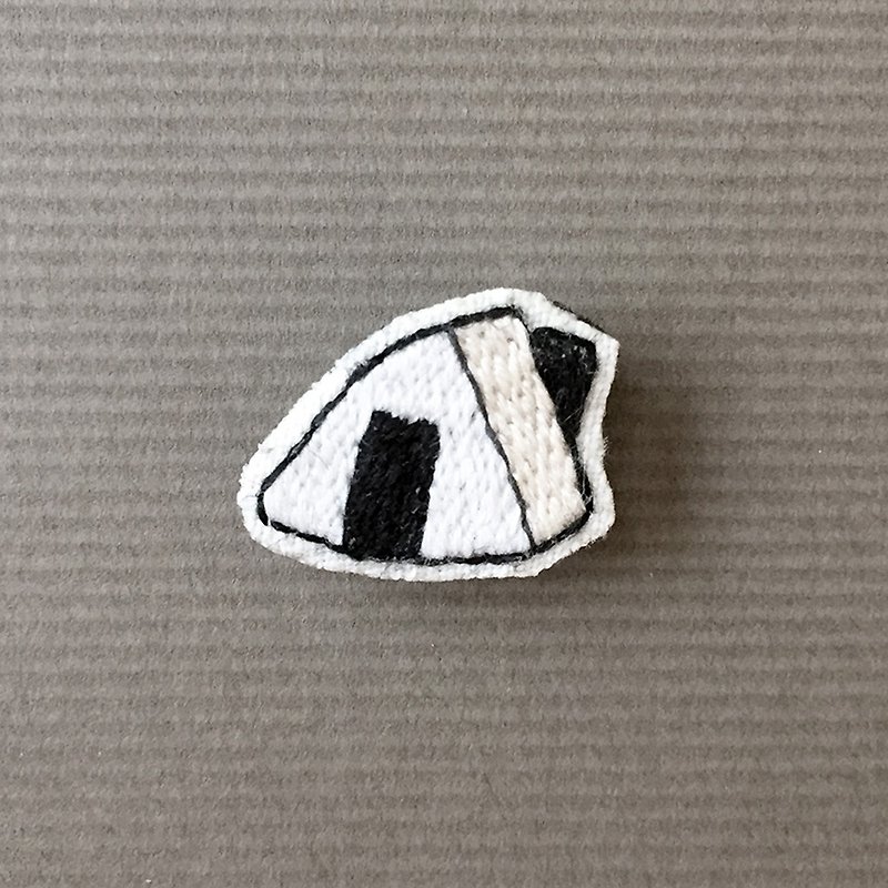 Mini Hand Embroidery Brooch / Pin Triangle Rice Ball - Brooches - Thread Black