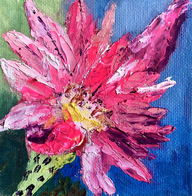 Flower Painting, Blooming cactus, Framed oil painting, Hand painted - 牆貼/牆身裝飾 - 棉．麻 