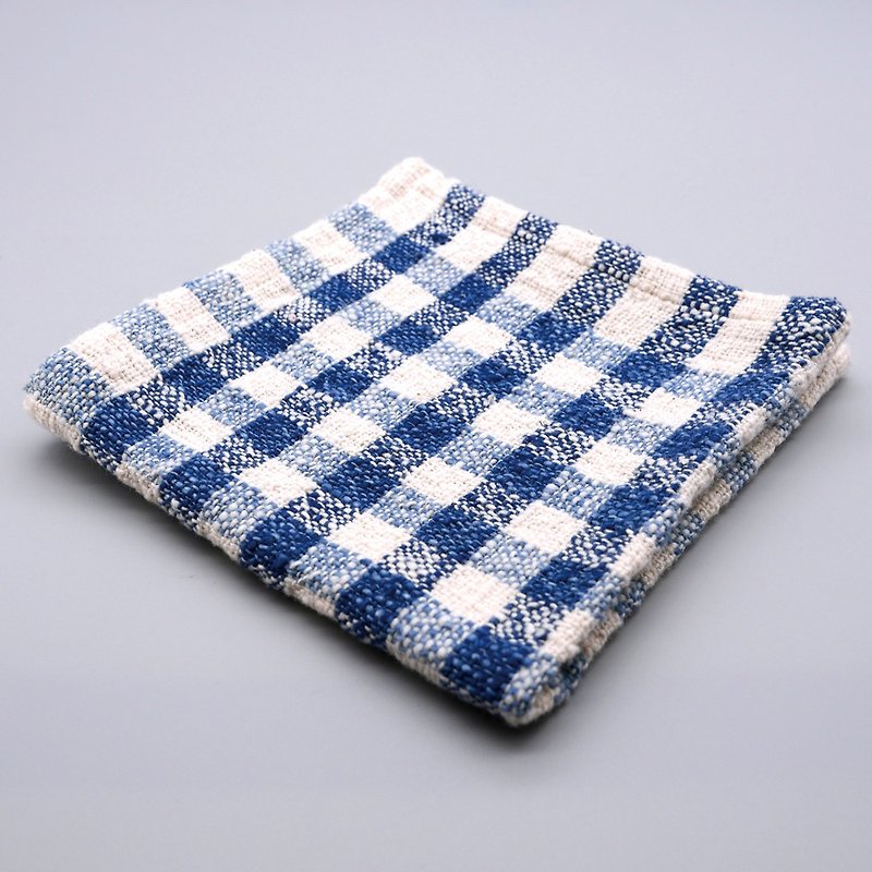 Handspun handkerchief/blue gingham - ผ้าเช็ดหน้า - ผ้าฝ้าย/ผ้าลินิน 