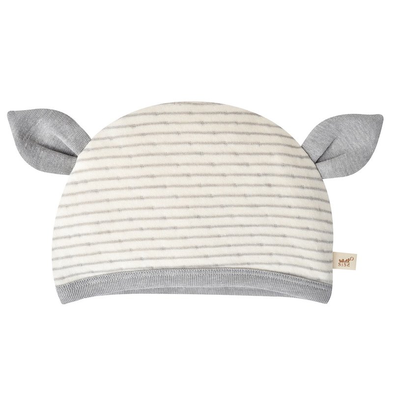 [SISSO Organic Cotton] Gray Rice Striped Fawn Double Woven Baby Hat - หมวกเด็ก - ผ้าฝ้าย/ผ้าลินิน สีเทา