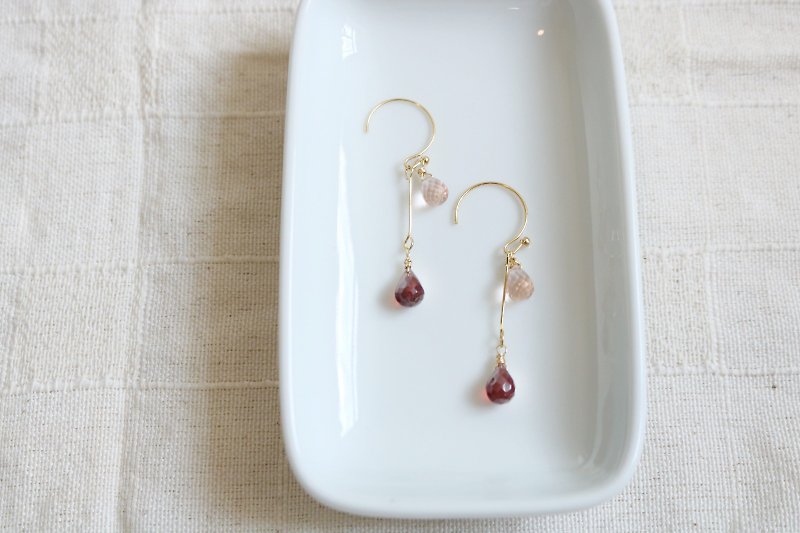 Peachy - Stone Quartz Stone 14K Gold Ear Hooks - Earrings & Clip-ons - Crystal Red