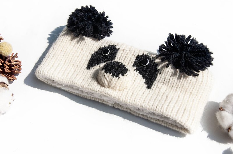 手編みのカチューシャ/織りのカラフルなカチューシャ/かぎ針編みのカチューシャ/ニットのカチューシャ/ウールのカチューシャ-アニマルパンダ - ヘアバンド - ウール 多色